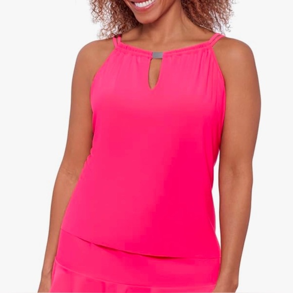 Aqua Green Women's Standard Keyhole High Neck Tankini Top Rose Quartz size 2X - Picture 1 of 9